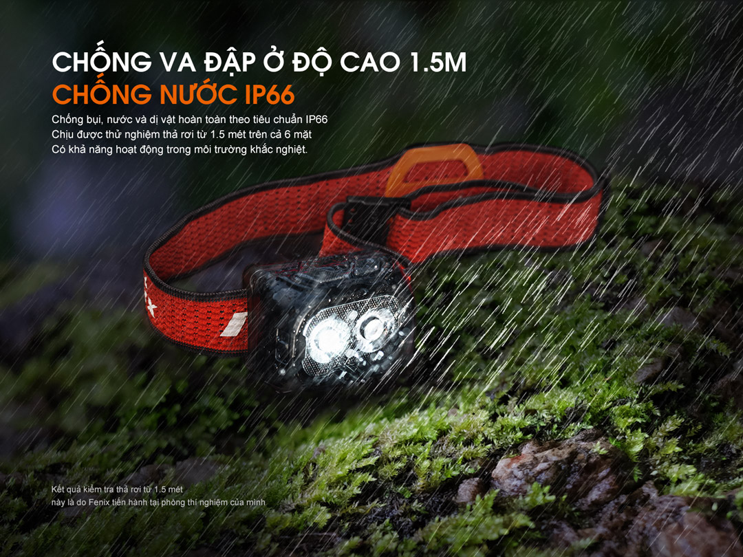 Đèn chống nước IP66, có thể chịu va đập ở độ cao 1.5 ở cả 6 mặt