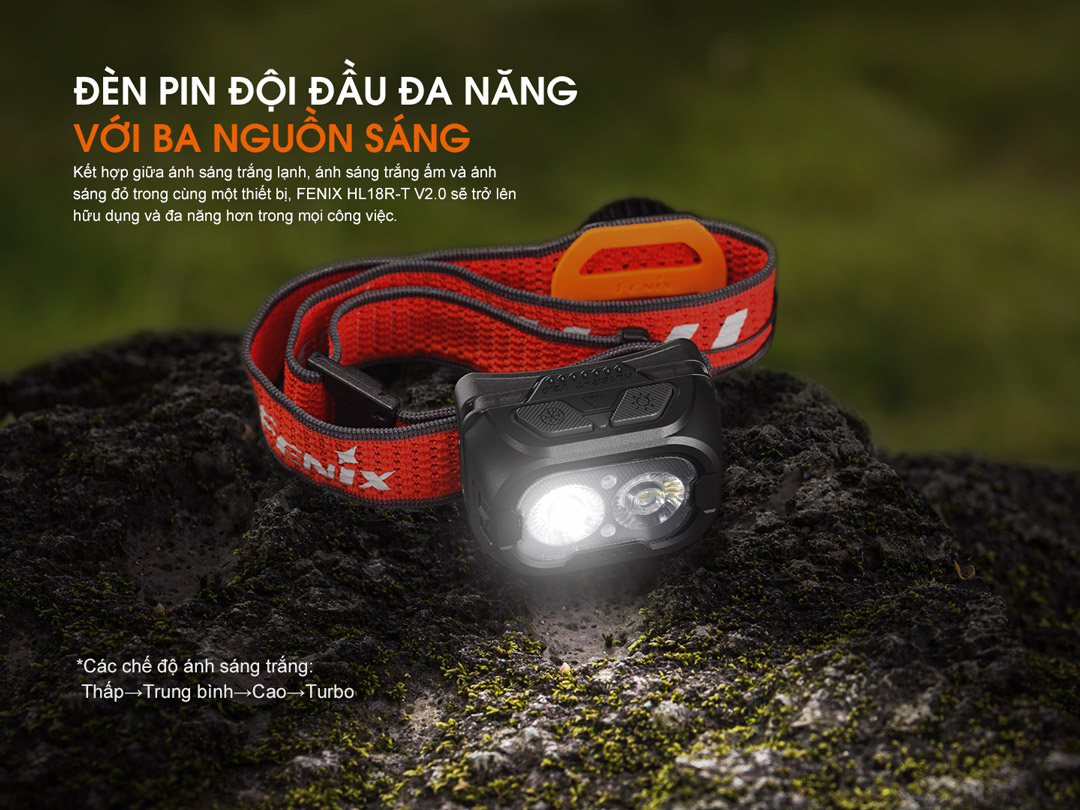Đèn đội đầu Fenix HL18R-T V2.0 có 2 nhiệt màu sáng thay đổi linh hoạt