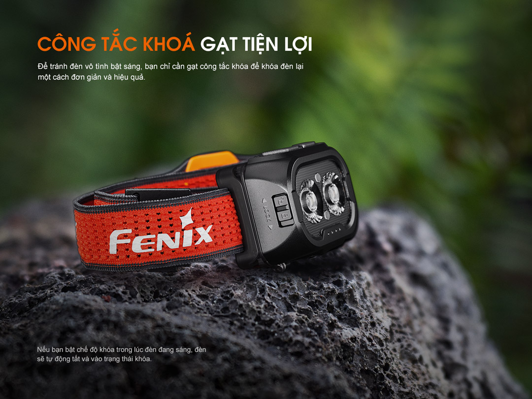 Fenix HL18R-T V2.0 được trang bị 1 công tắc khoá gạt, giúp cho đèn được khoá nhanh chóng hơn