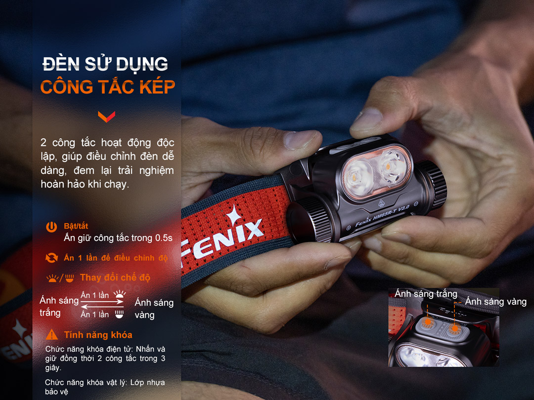 Đèn pin đội đầu Fenix HM65R-T V2.0 sáng 1600 lumens chiếu xa 170m chuyên chạy trail