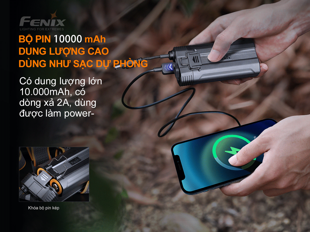 Đèn pin đội đầu FENIX HP30R V2.0 sáng 3000 lumens chiếu xa 270m 2 pin 21700 5000 mAh sạc USB-C powerbank