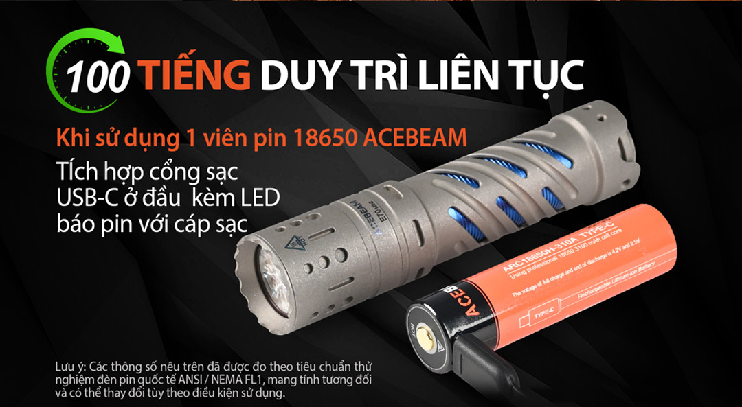 Đèn pin ACEBEAM E70 Mini Titanium độ sáng 1500lm CRI90 chiếu xa 140m sử dụng pin 18650 3100mAH (kèm theo)