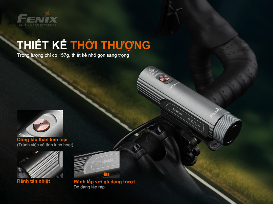 Đèn xe đạp FENIX BC21R V3.0 độ sáng 1200 lumen chiếu xa 142m pin 18650 2600mAh sạc USB-C