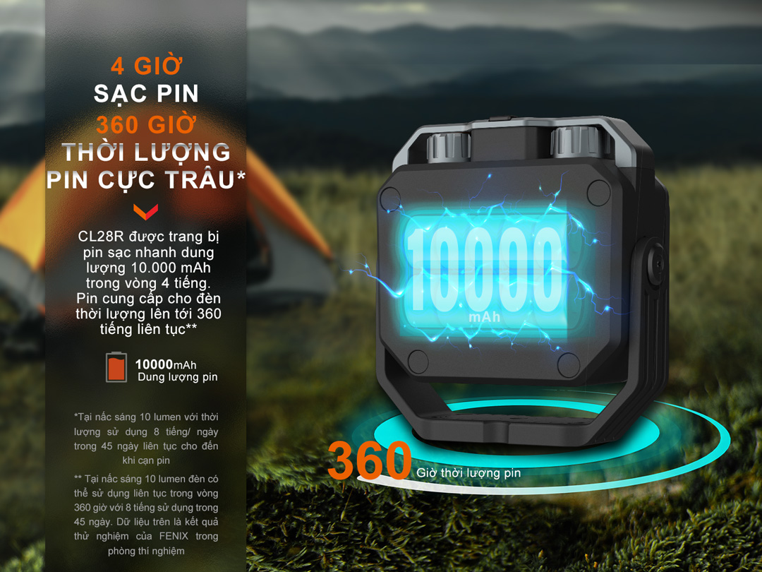Đèn pin cắm trại Fenix CL28R sáng 2000 lumen pin 10000mAh sạc USB-C powerbank