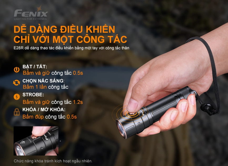 Đèn pin FENIX E28R độ sáng 1500 lumen chiếu xa 200m LED Luminus SST40 sạc USB C pin sạc 18650 3400mAh kèm theo
