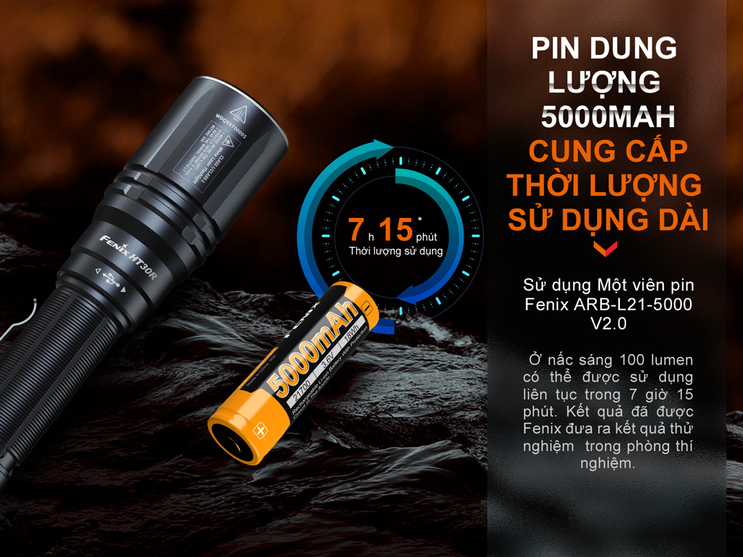 Đèn laser trắng FENIX HT30R sáng 500 lumen chiếu xa 1500m pin sạc 21700 USB-C