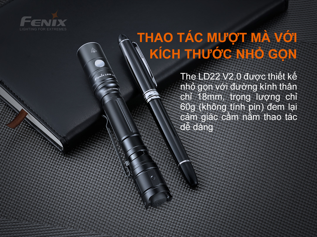 Đèn pin mini Fenix LD22 V2.0 sáng 800 lumen chiếu xa 214m pin 1100mAh