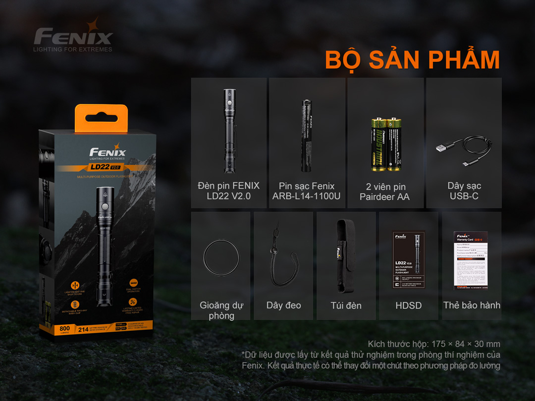 Đèn pin mini Fenix LD22 V2.0 sáng 800 lumen chiếu xa 214m pin 1100mAh