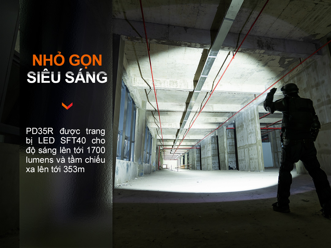 Đèn pin FENIX PD35R sáng 1700lm chiếu xa 353m sạc USB-C pin 18650 3400mAh