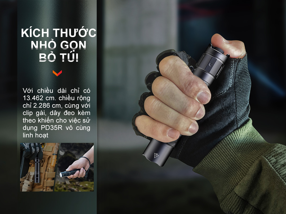 Đèn pin FENIX PD35R sáng 1700lm chiếu xa 353m sạc USB-C pin 18650 3400mAh