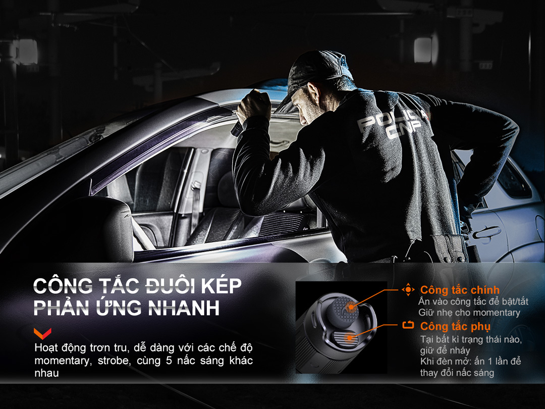 Đèn pin FENIX PD35R sáng 1700lm chiếu xa 353m sạc USB-C pin 18650 3400mAh