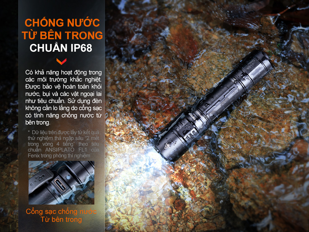 Đèn pin FENIX PD35R sáng 1700lm chiếu xa 353m sạc USB-C pin 18650 3400mAh