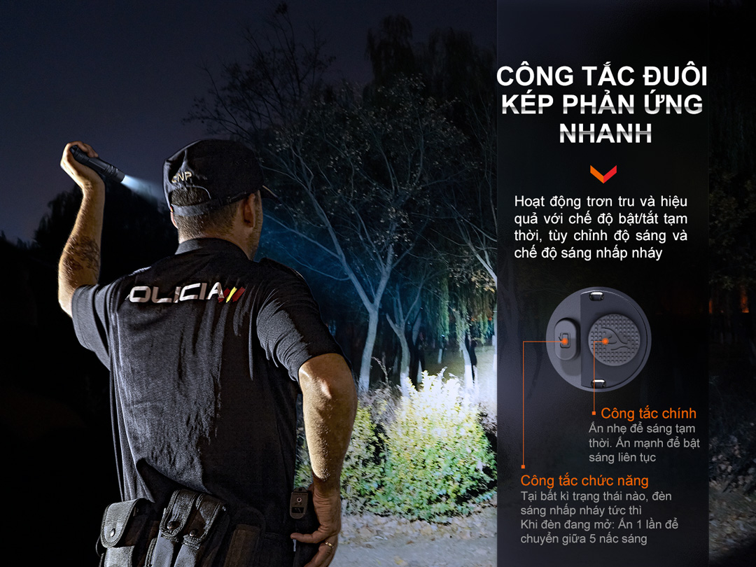 Đèn pin FENIX PD36R PRO sáng 2800lm chiếu xa 380m pin 21700 5000mAh sạc USB C công tắc kép phản ứng nhanh