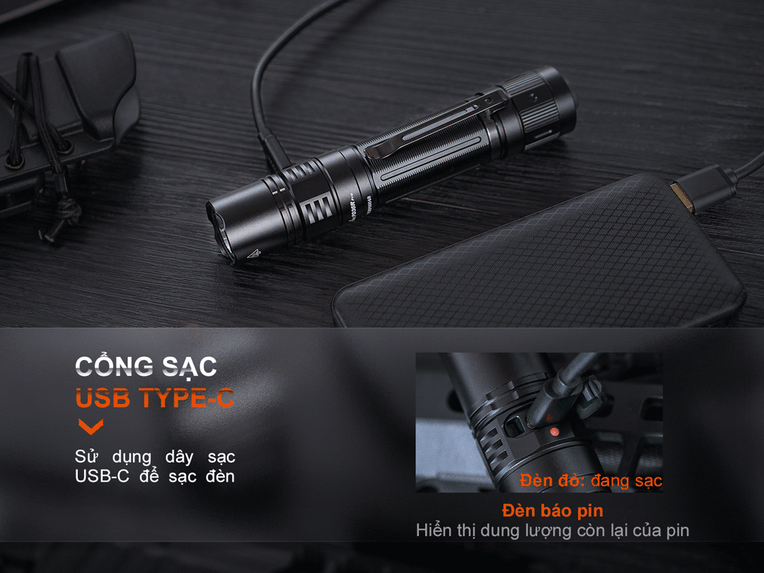 Đèn pin FENIX PD36R PRO sáng 2800lm chiếu xa 380m pin 21700 5000mAh sạc USB C công tắc kép phản ứng nhanh