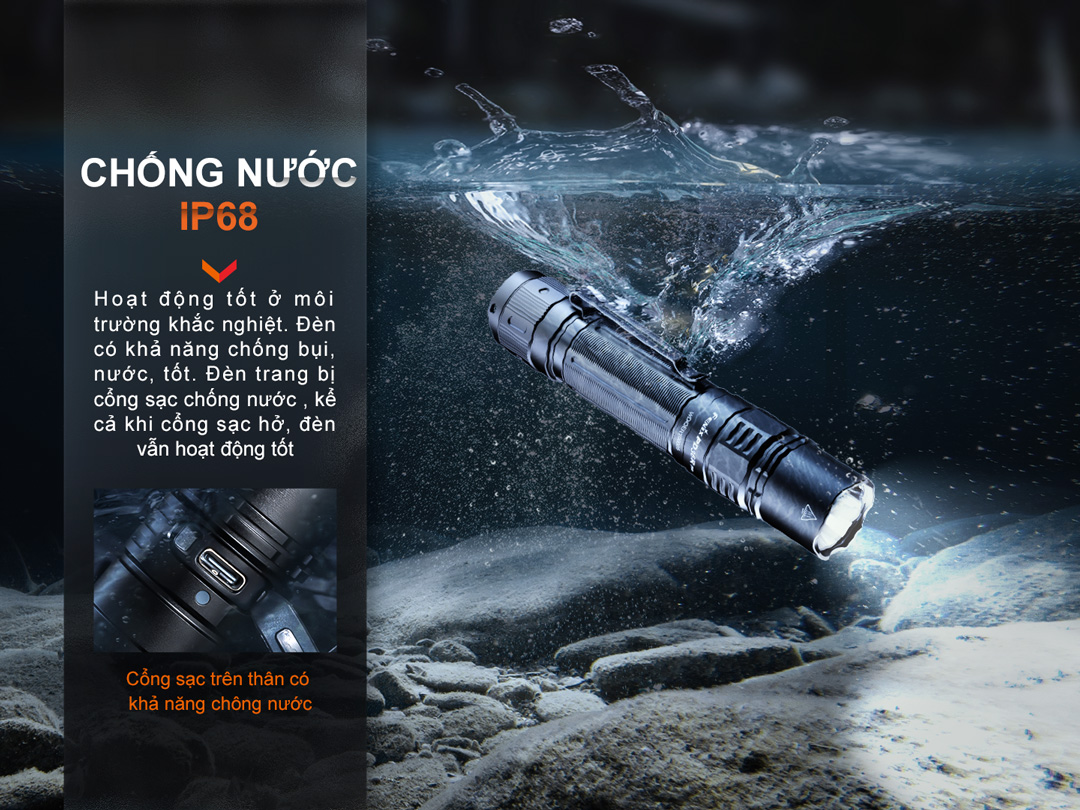 Đèn pin FENIX PD36R PRO sáng 2800lm chiếu xa 380m pin 21700 5000mAh sạc USB C công tắc kép phản ứng nhanh