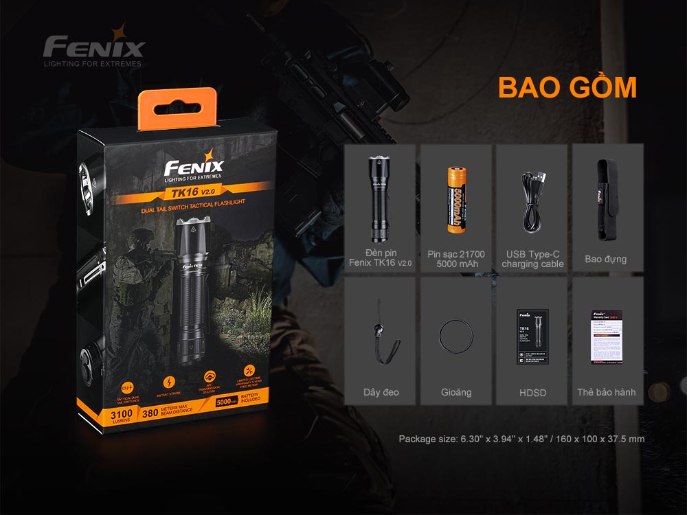Đèn pin FENIX TK16 V2.0 độ sáng 3100 lumen chiếu xa 380m