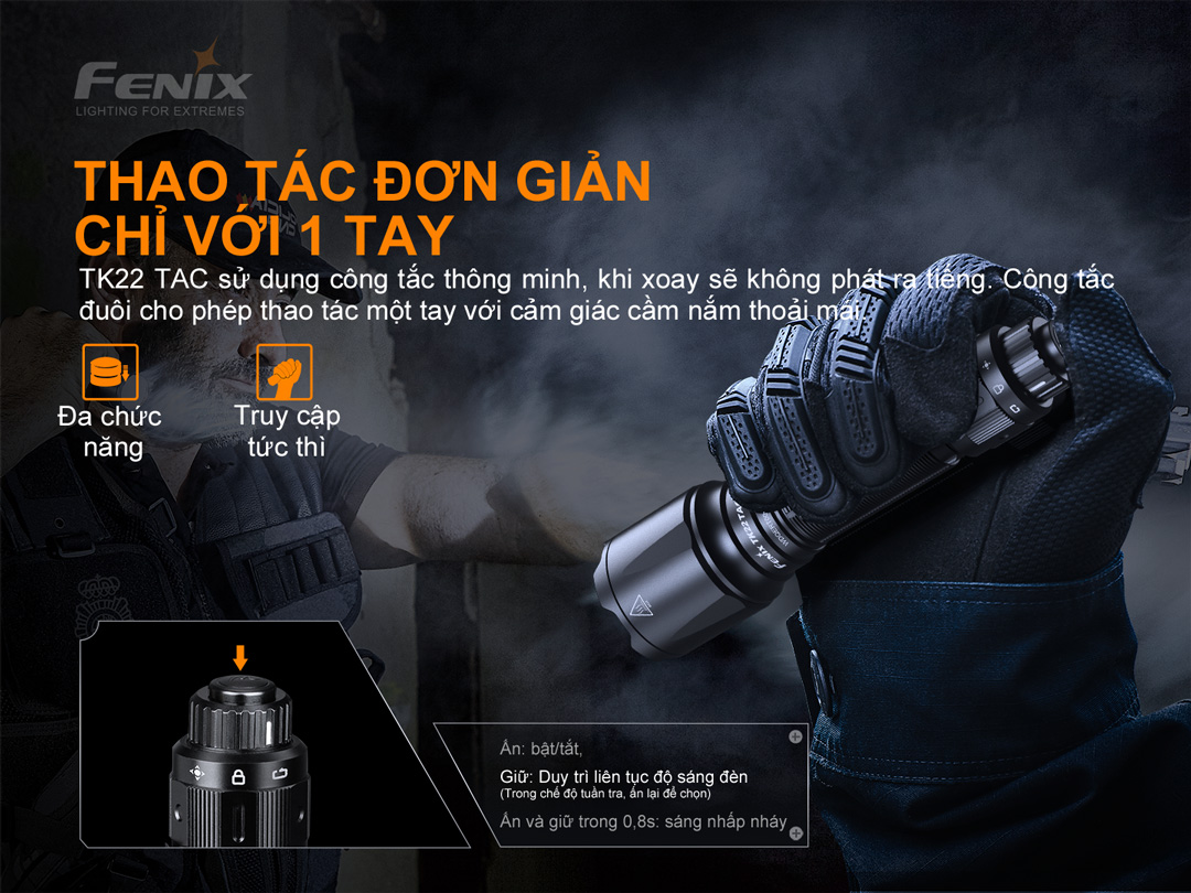 Đèn pin FENIX TK22 TAC sáng 2800lm chiếu xa 540m pin 21700 5000mAh