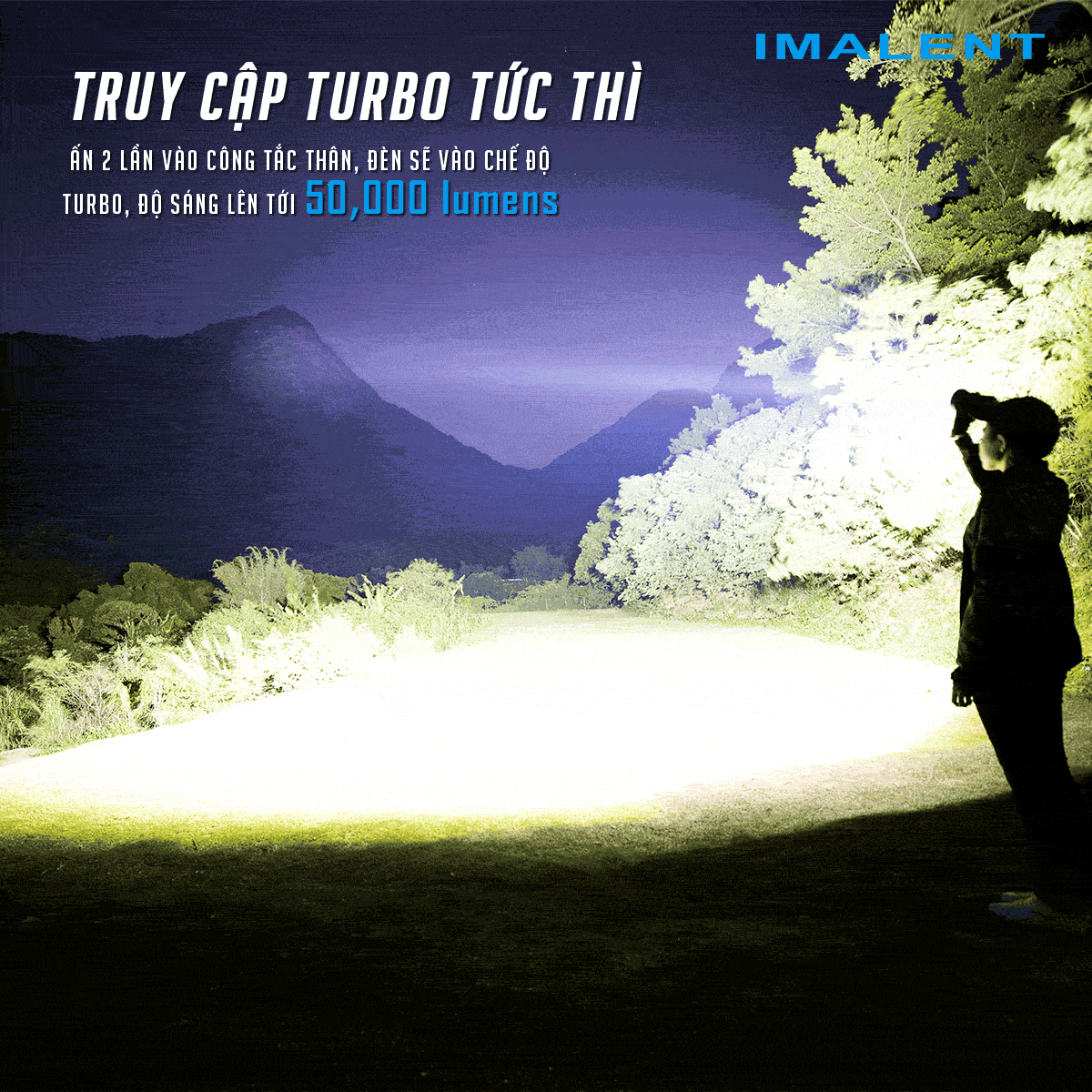 Đèn pin IMALENT MR90 độ sáng 50.000 lumen chiếu xa 1586m pack 4 pin 21700 16000mAh cổng sạc DC
