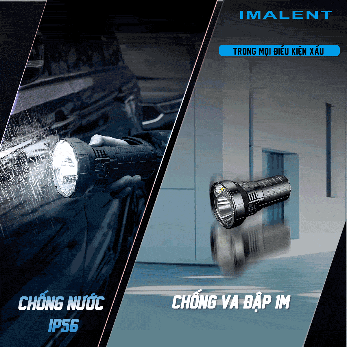 Đèn pin IMALENT MR90 độ sáng 50.000 lumen chiếu xa 1586m pack 4 pin 21700 16000mAh cổng sạc DC