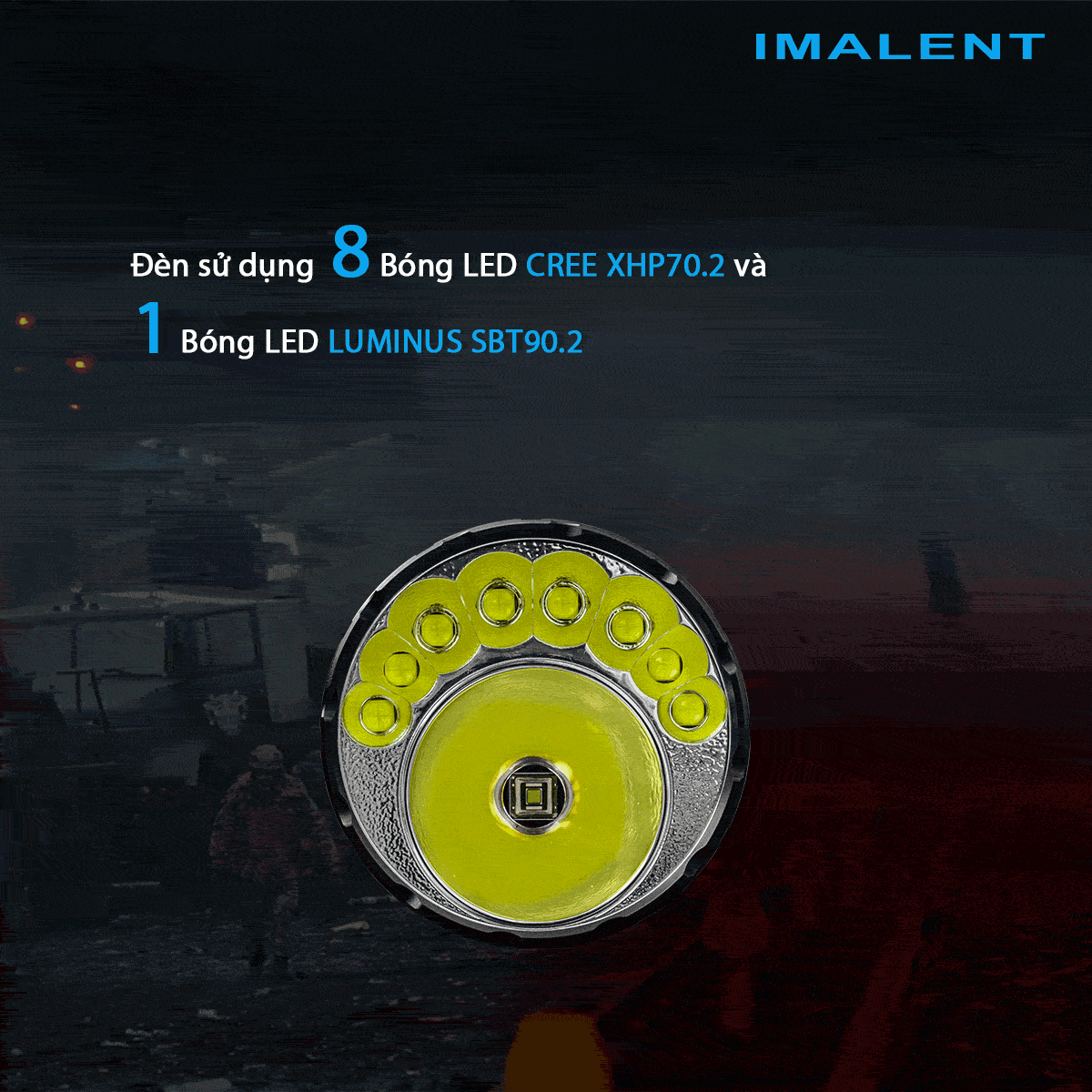 Đèn pin IMALENT MR90 độ sáng 50.000 lumen chiếu xa 1586m pack 4 pin 21700 16000mAh cổng sạc DC