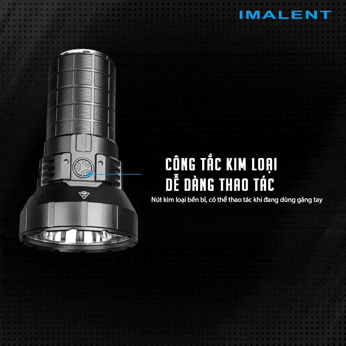 Đèn pin IMALENT MR90 độ sáng 50.000 lumen chiếu xa 1586m pack 4 pin 21700 16000mAh cổng sạc DC
