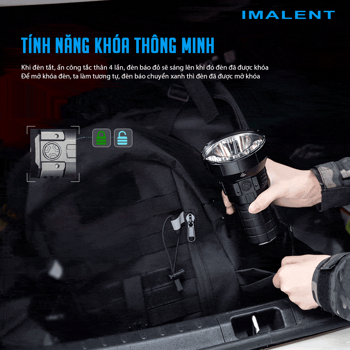 Đèn pin IMALENT MR90 độ sáng 50.000 lumen chiếu xa 1586m pack 4 pin 21700 16000mAh cổng sạc DC