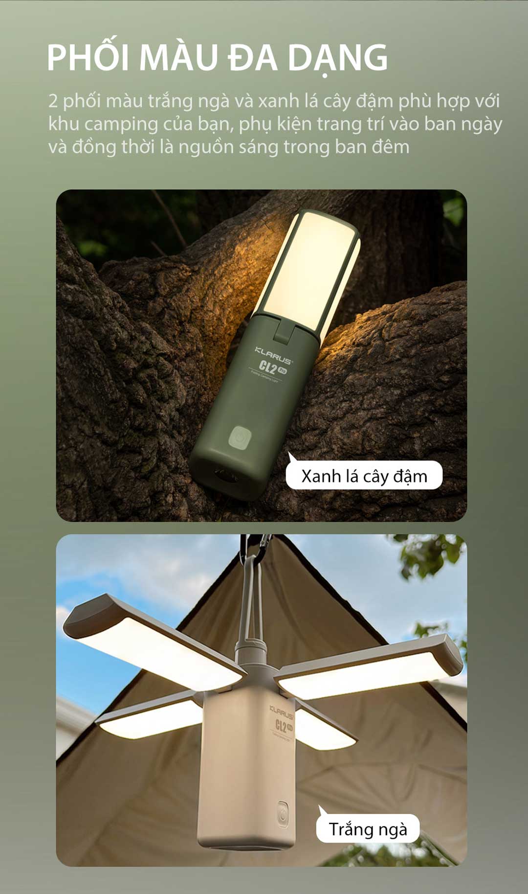 Đèn gập cắm trại Klarus CL2 Pro sáng 750 lumen chiếu tỏa 360 độ pin liền thân 14000mAh USB-C PowerBank