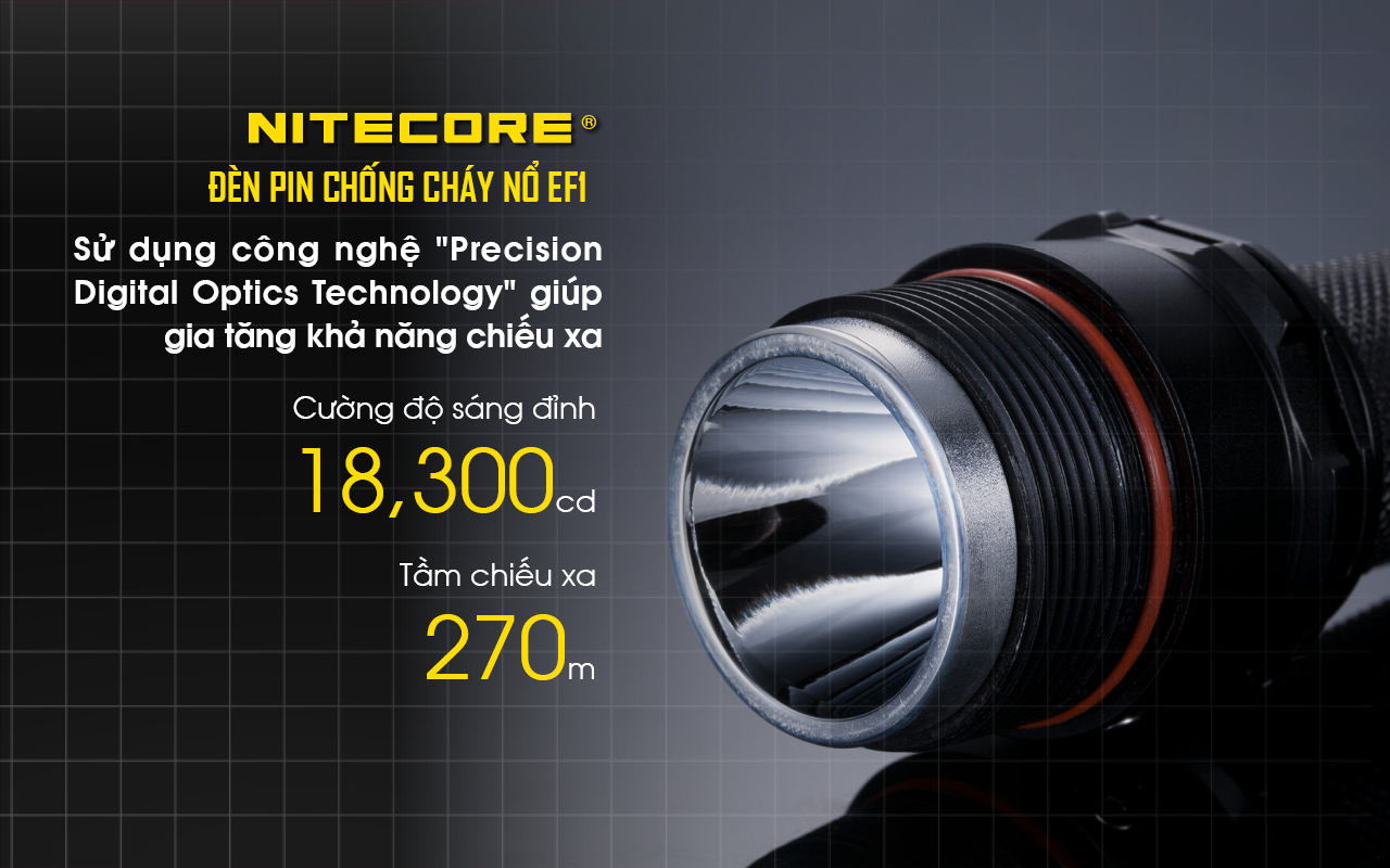 Đèn pin chống cháy nổ NITECORE EF1 sáng 830 lumens chiếu xa 270m pin sạc 18650 3400mAh