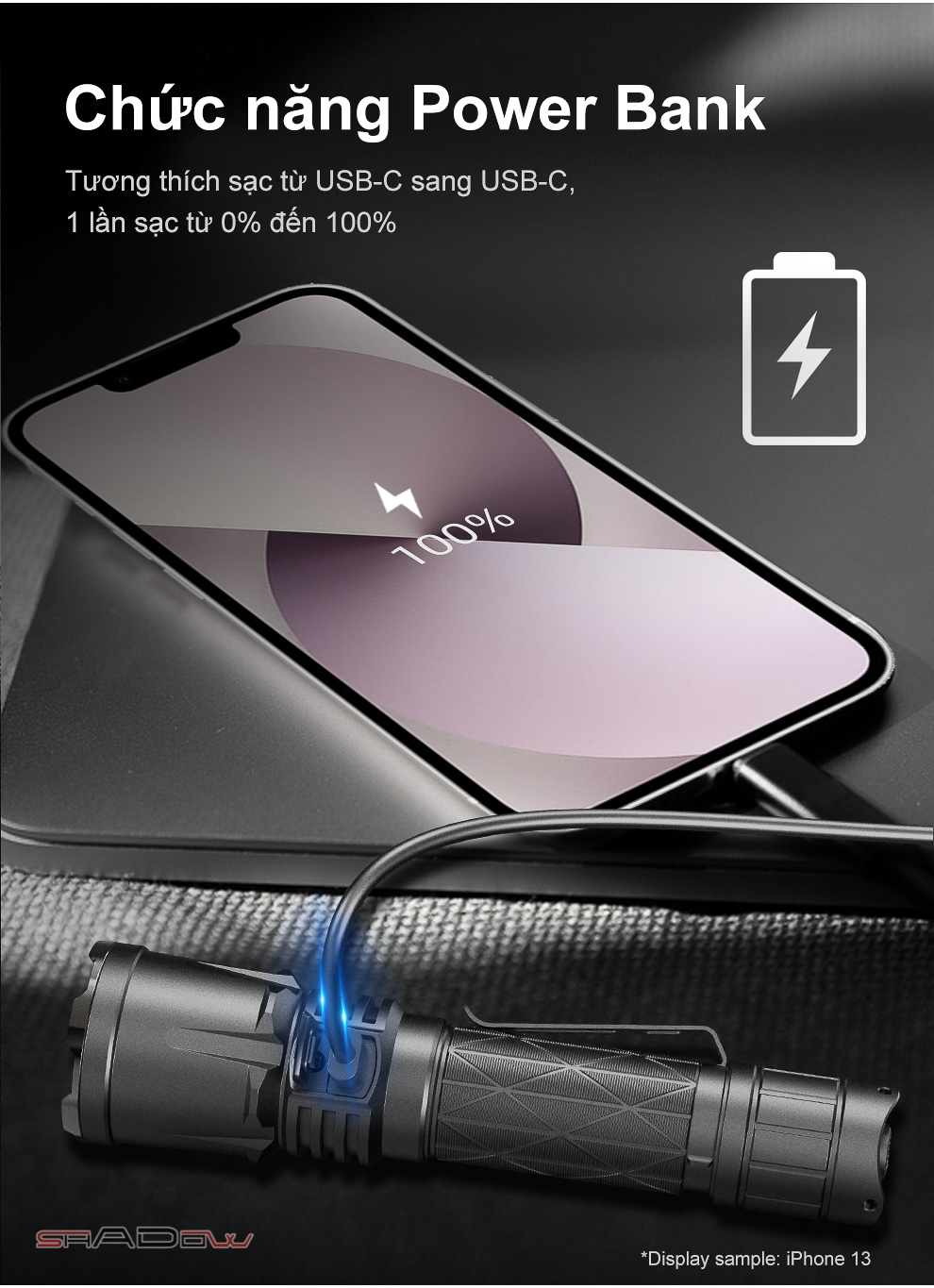 Đèn pin KLARUS XT21X PRO độ sáng 4400 lumen chiếu xa 336m sạc USB-C kiêm Power bank