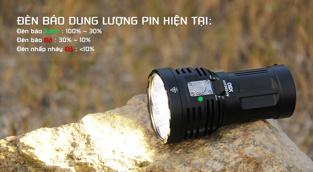 Đèn pin ACEBEAM X50 CRI95 độ sáng 21000 lumen nhiệt màu 4500K chiếu xa 494m pin tích hợp cổng sạc xả USB C