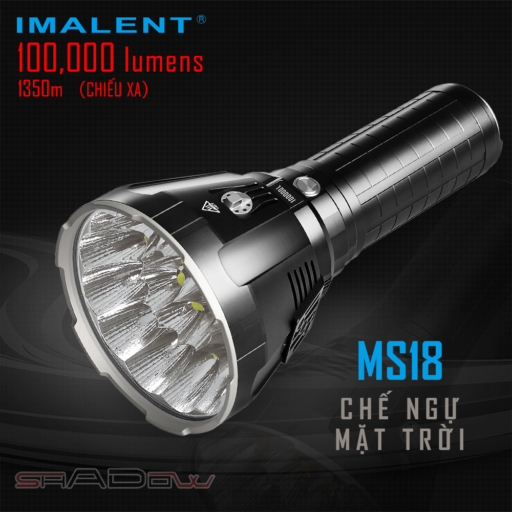 Đèn pin IMALENT MS18 sáng 100.000lm chiếu xa 1.350m 18 LED XHP70.2 sạc DC