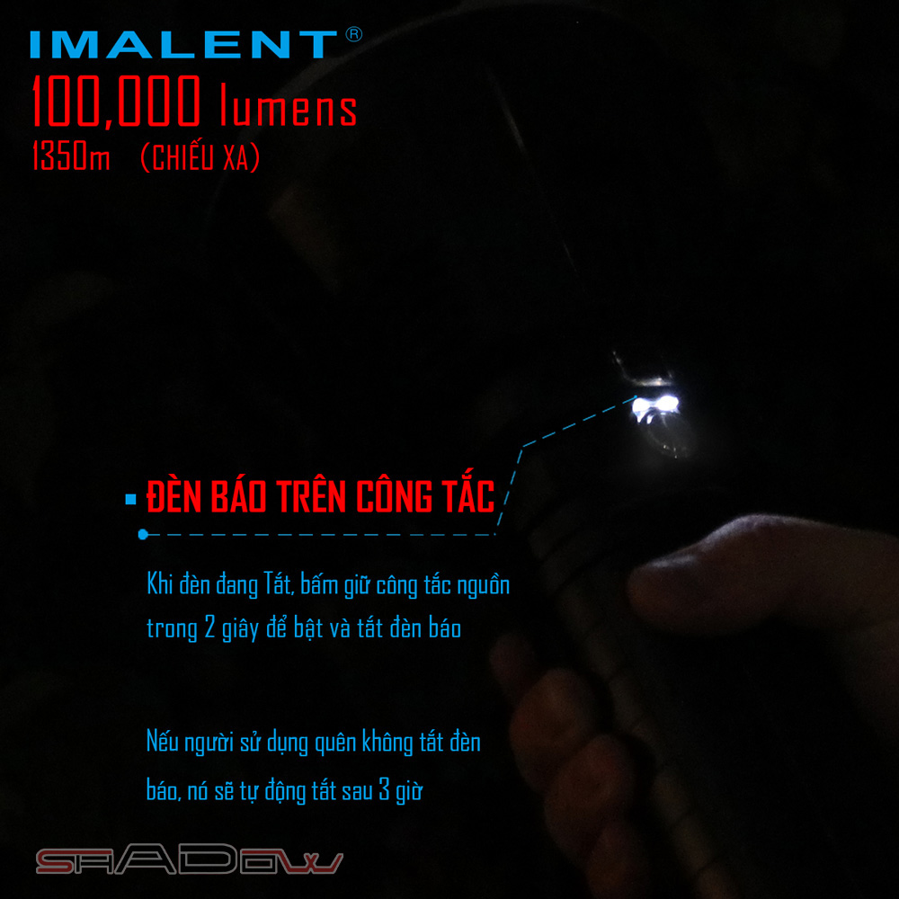 Đèn pin IMALENT MS18 sáng 100.000lm chiếu xa 1.350m 18 LED XHP70.2 sạc DC