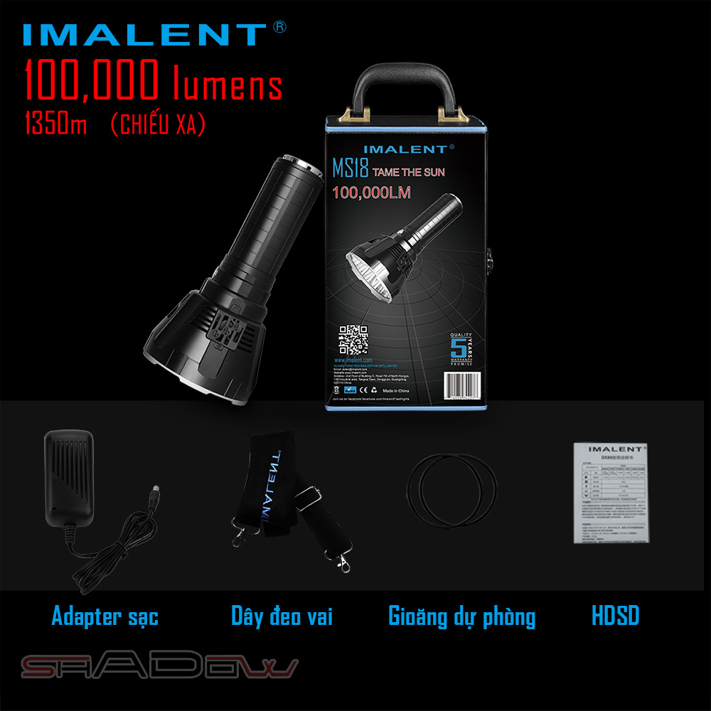 Đèn pin IMALENT MS18 sáng 100.000lm chiếu xa 1.350m 18 LED XHP70.2 sạc DC