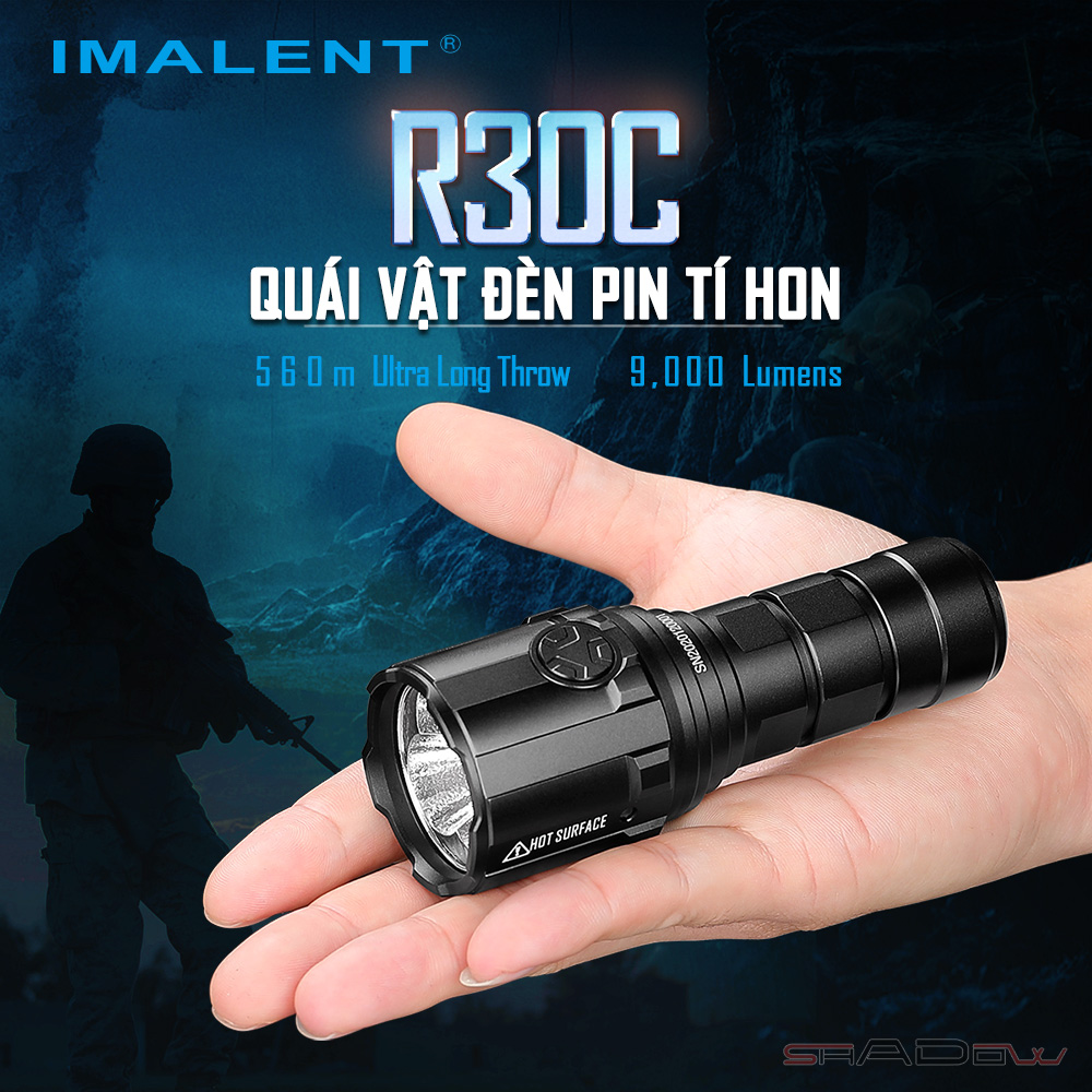 Đèn pin IMALENT R30C độ sáng 9000lm chiếu xa 560m pin sạc 21700 cổng sạc Type-C
