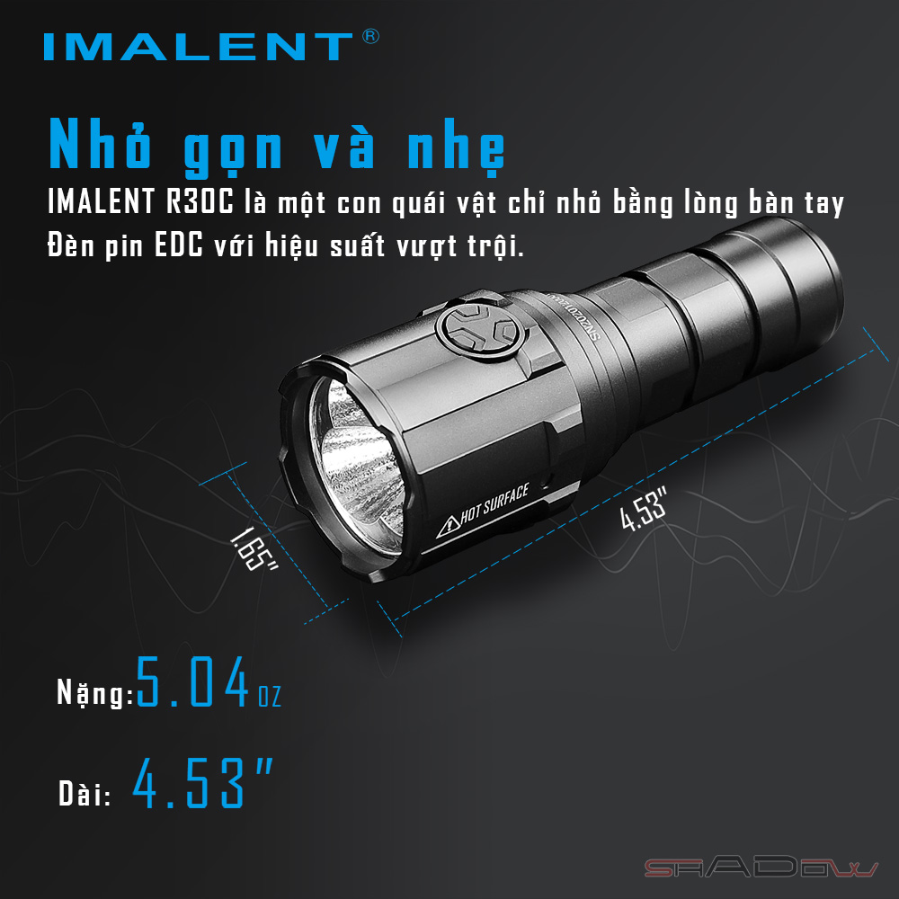 Đèn pin IMALENT R30C độ sáng 9000lm chiếu xa 560m pin sạc 21700 cổng sạc Type-C