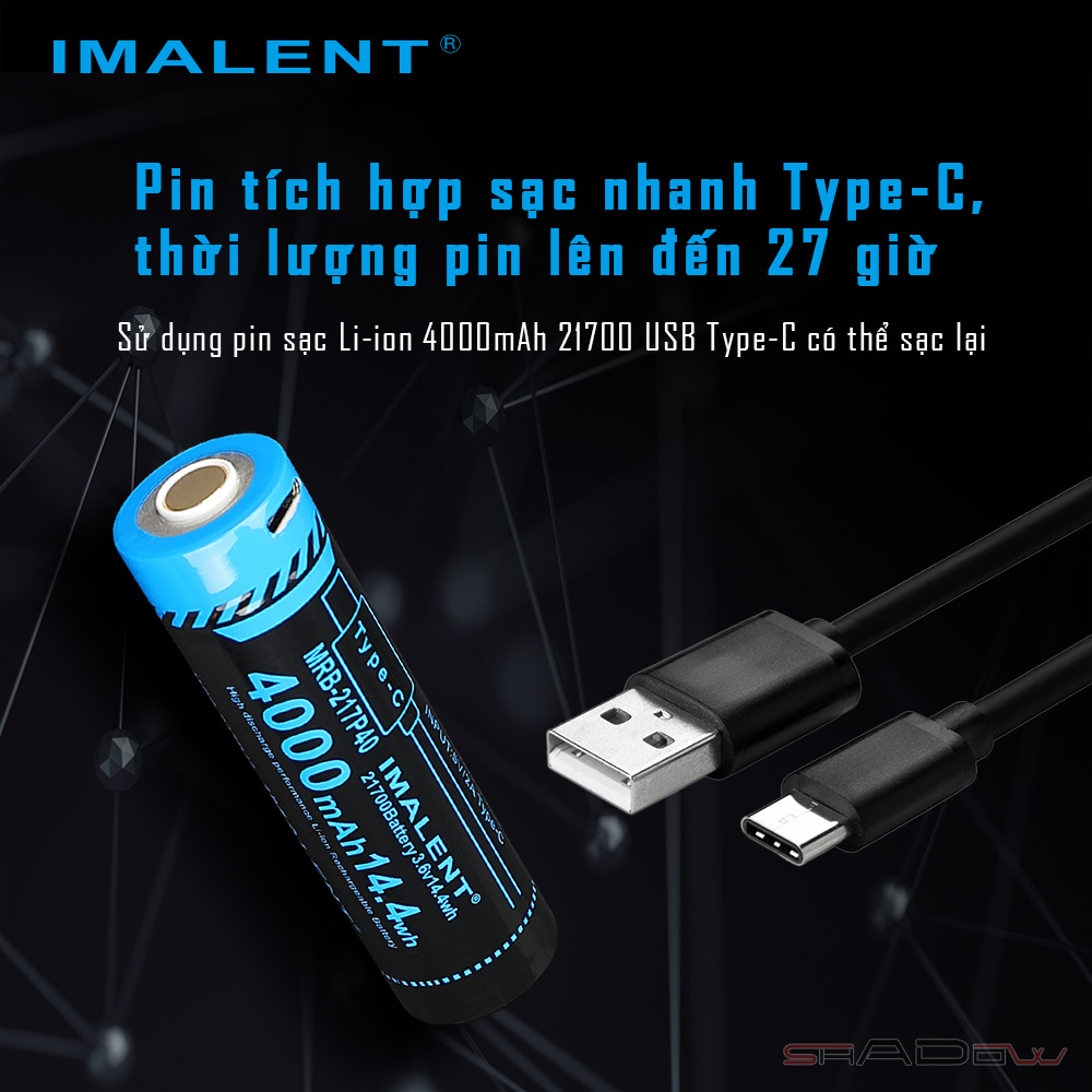Đèn pin IMALENT R30C độ sáng 9000lm chiếu xa 560m pin sạc 21700 cổng sạc Type-C