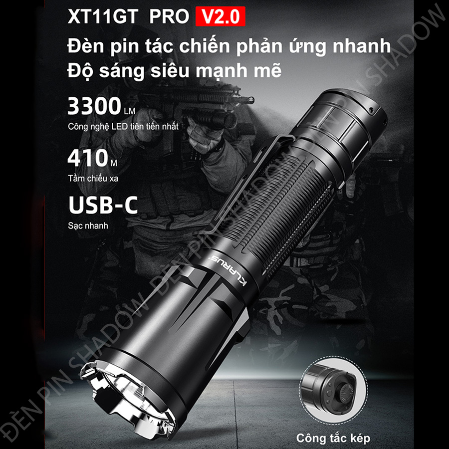 Đèn pin đặc chủng KLARUS XT11GT PRO V2 sáng 3300 lumen chiếu xa 410m