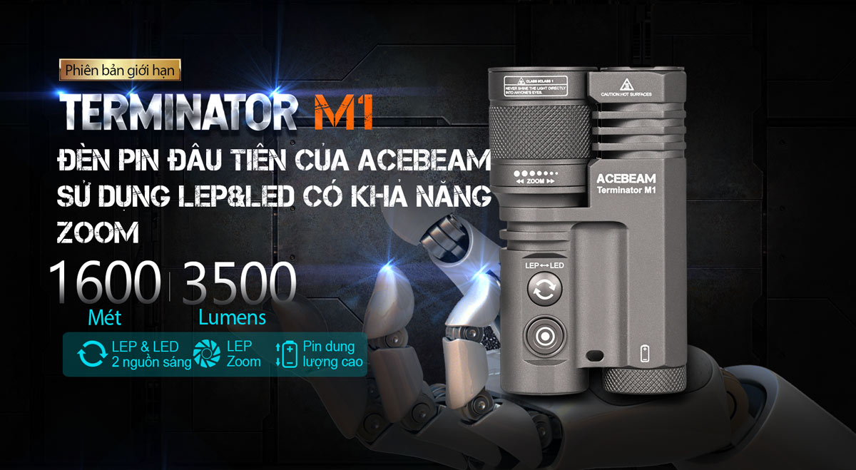 Đèn pin ACEBEAM M1 Terminator 3500 lumen chiếu xa 1600m sạc USB-C pin 21700 5000mah
