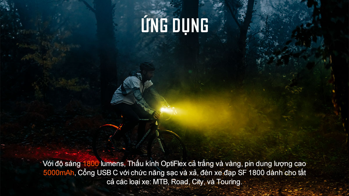 Đèn xe đạp MAGICSHINE SF1800 sáng 1800lm chiếu xa 200m pin sạc 5000mAh USB-C powerbank