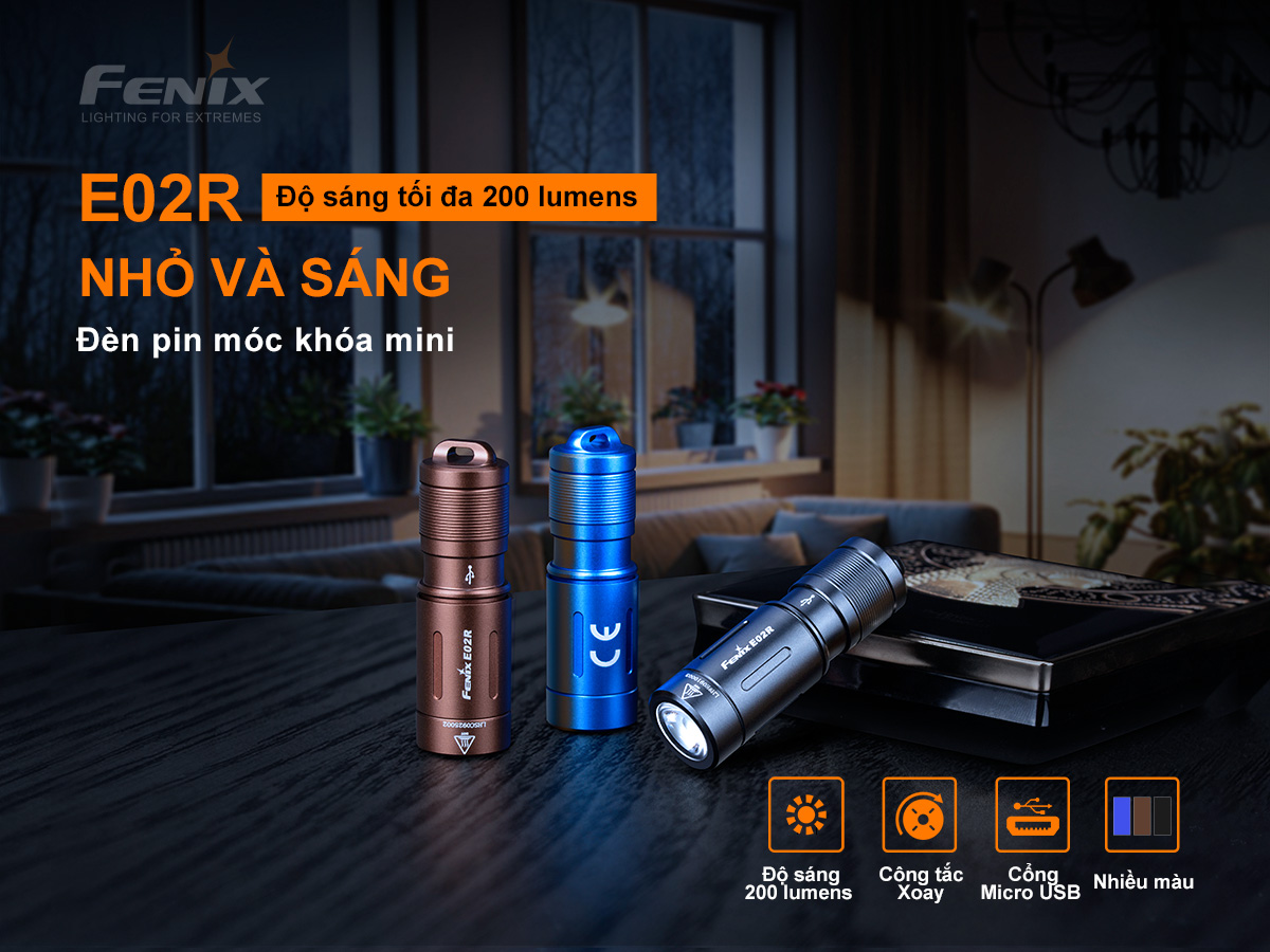 Đèn pin mini móc khóa FENIX E02R độ sáng 200 lumen chiếu xa 49m