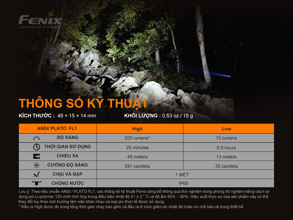 Đèn pin mini móc khóa FENIX E02R độ sáng 200 lumen chiếu xa 49m