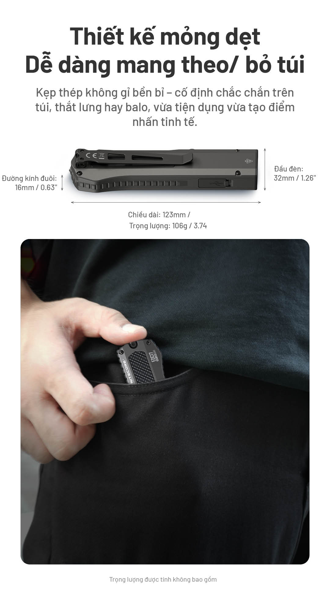 NITECORE EDC17 – Đèn pin EDC siêu mỏng độ sáng 1500lm, 3 nguồn sáng (Trắng, UV, Laser xanh)