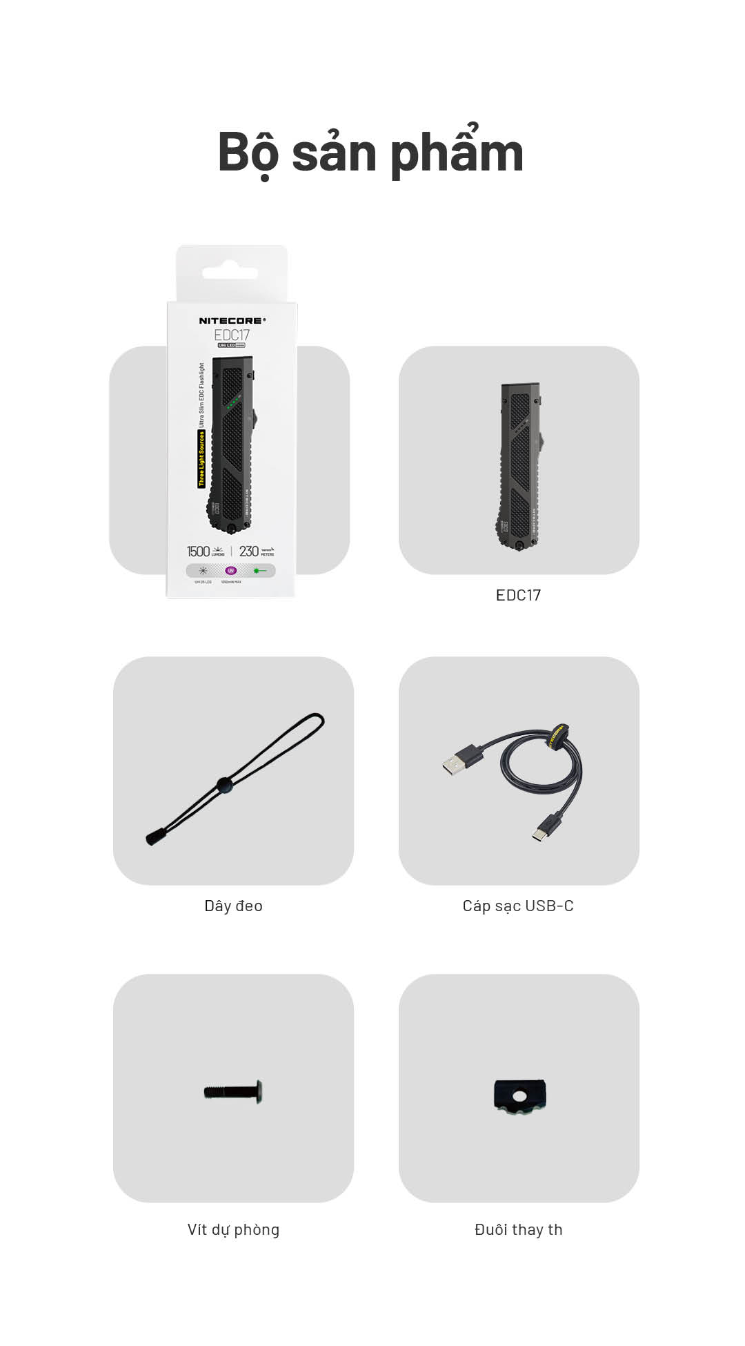 NITECORE EDC17 – Đèn pin EDC siêu mỏng độ sáng 1500lm, 3 nguồn sáng (Trắng, UV, Laser xanh)