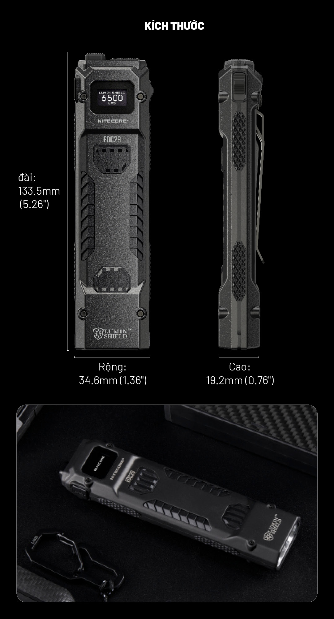 Đèn pin NITECORE EDC29 độ sáng 6500 lm chiếu xa 400m pin 2500mAh sạc USB-C màn hình OLED