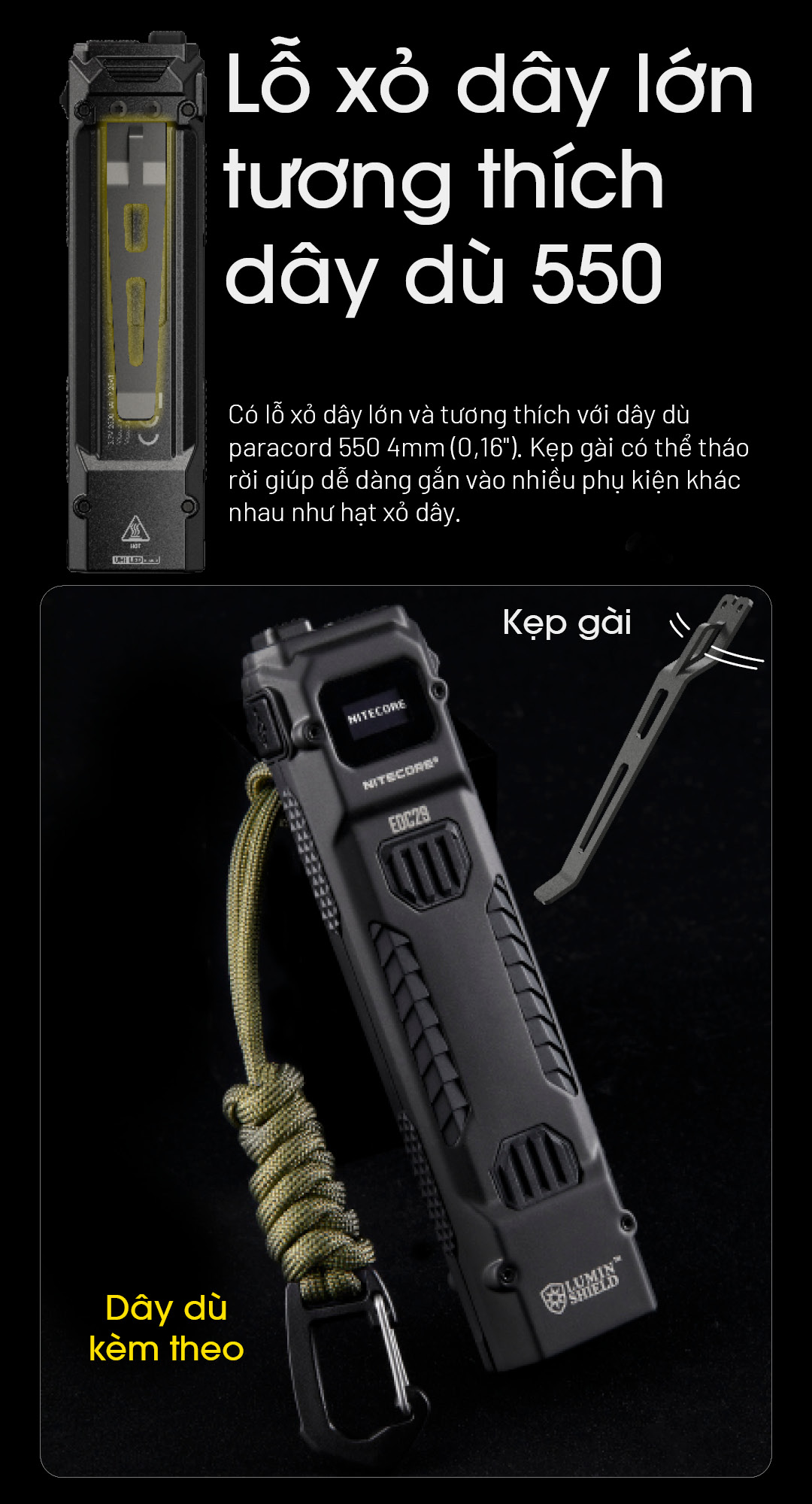 Đèn pin NITECORE EDC29 độ sáng 6500 lm chiếu xa 400m pin 2500mAh sạc USB-C màn hình OLED