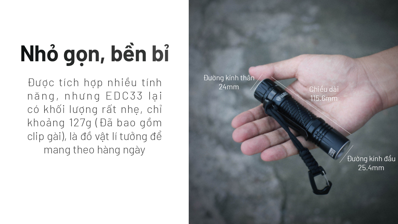 Đèn pin NITECORE EDC33 sáng 4000 lumen chiếu xa 450m pin dung lượng 18650 4000mAh sạc USB C