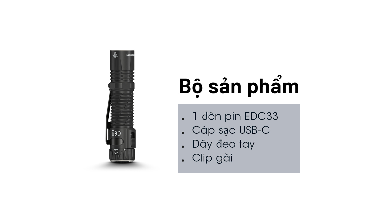 Đèn pin NITECORE EDC33 sáng 4000 lumen chiếu xa 450m pin dung lượng 18650 4000mAh sạc USB C