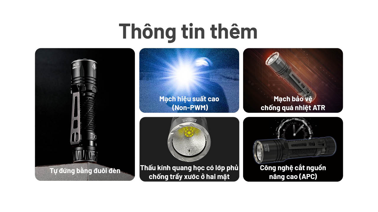 Đèn pin NITECORE EDC35 độ sáng 5000 lumen chiếu xa 550m pin 21700 cổng sạc USB-C