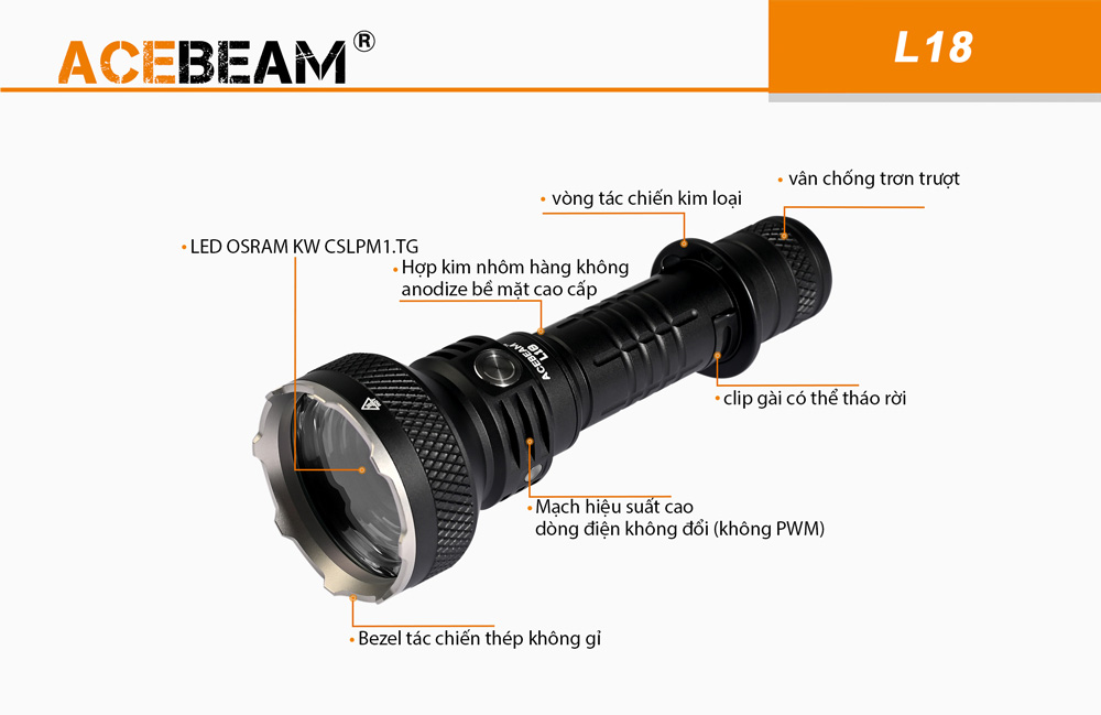 Đèn pin chiếu xa ACEBEAM L18  độ sáng 1500 lumen chiếu xa 1000m