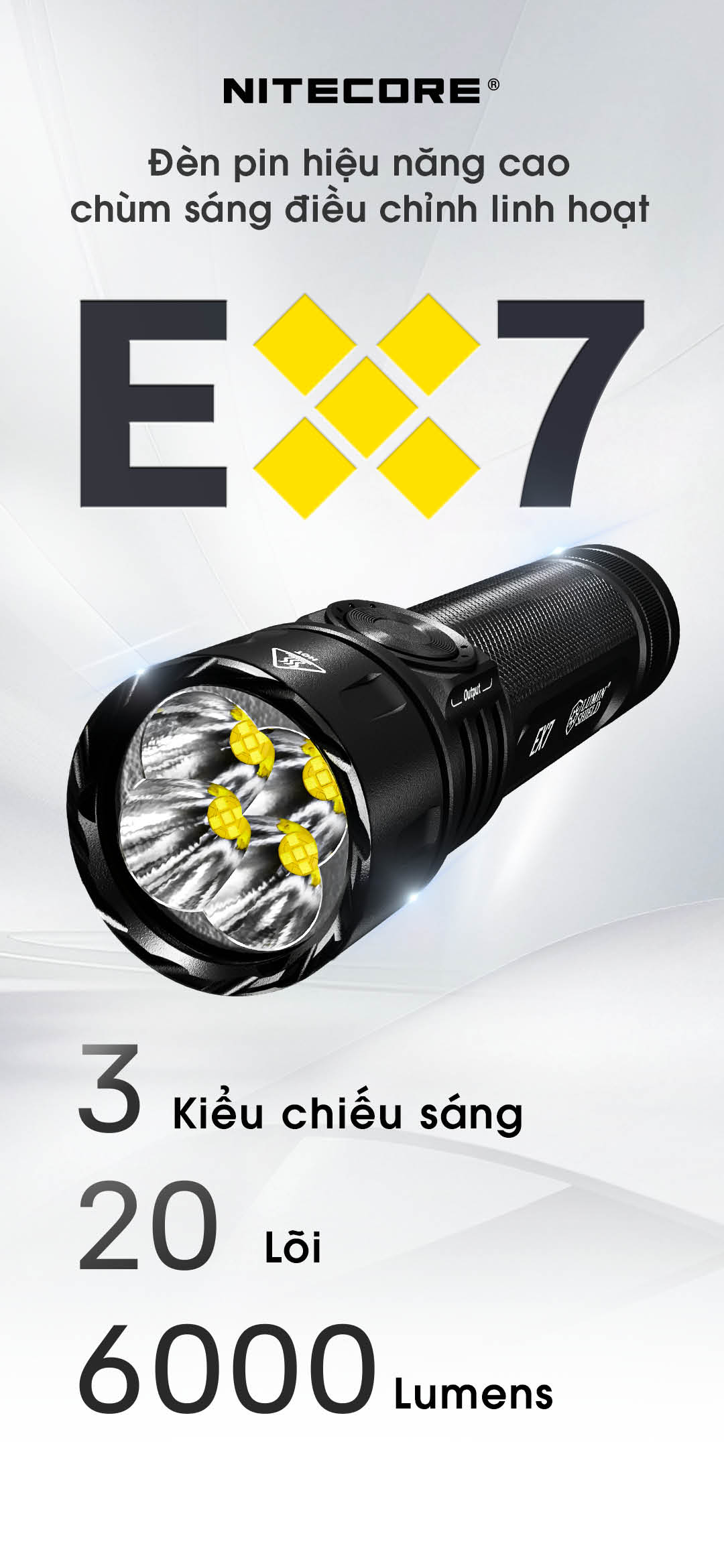 NITECORE EX7 – Đèn pin tuỳ chỉnh ánh sáng, sáng 6000lm chiếu xa 500m